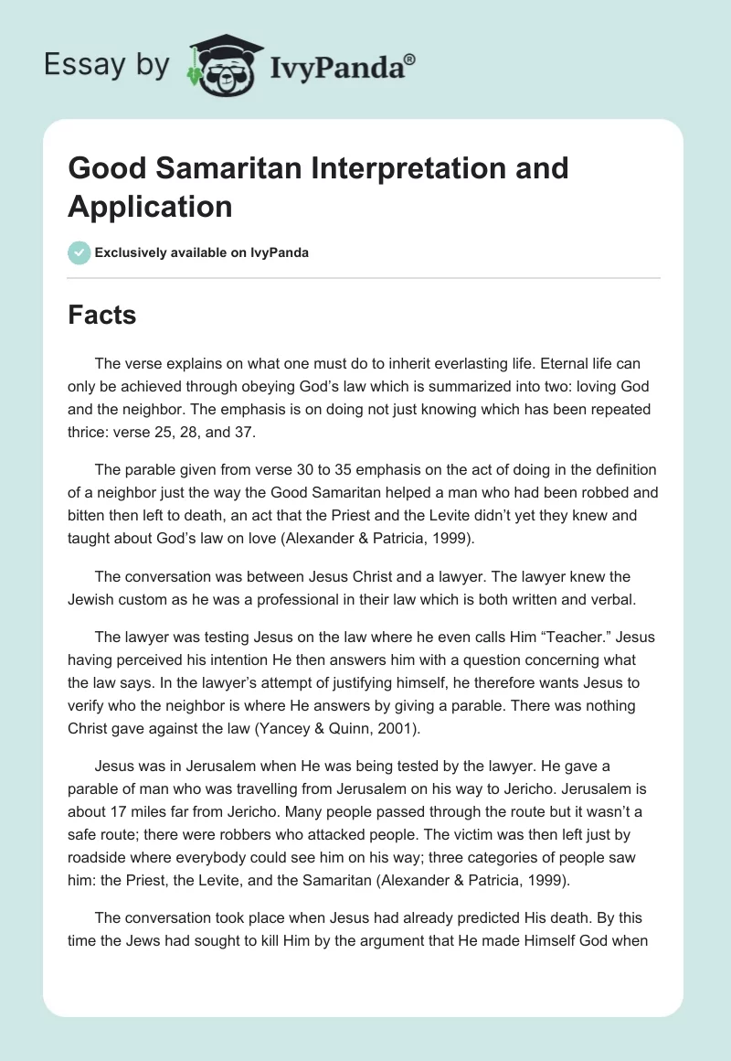 Good Samaritan Interpretation and Application. Page 1