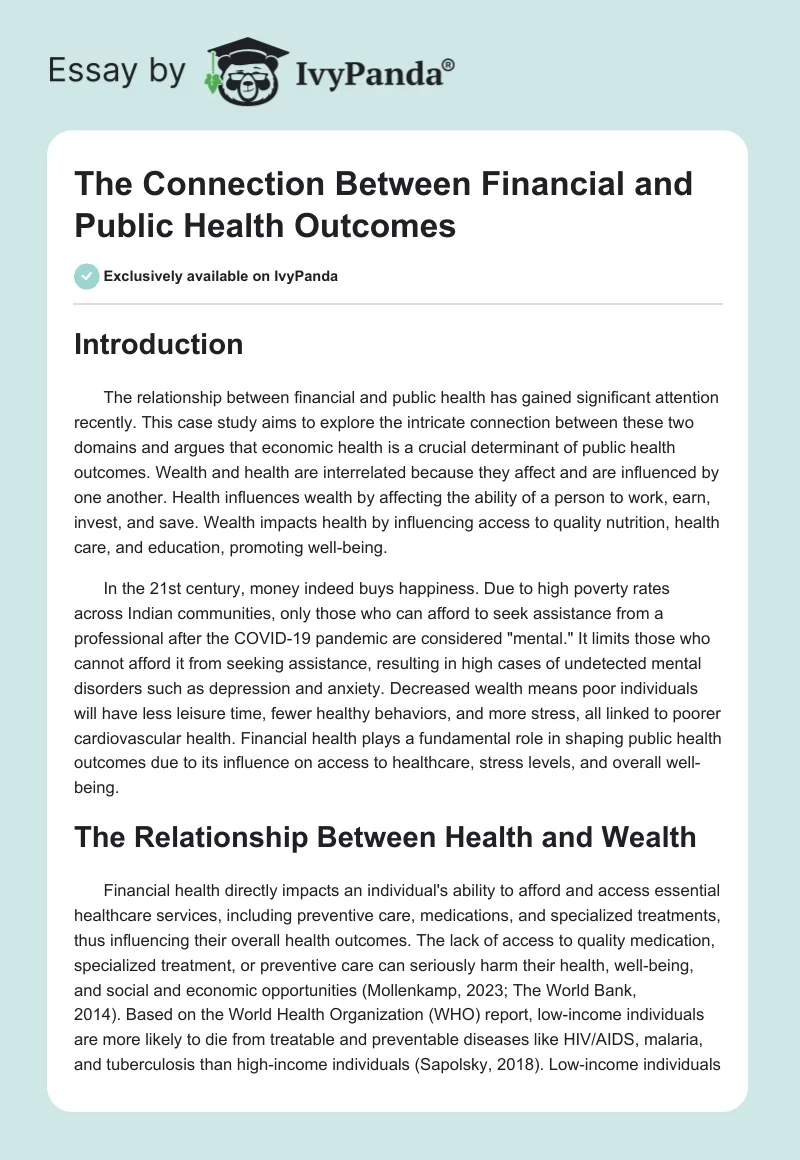 The Connection Between Financial and Public Health Outcomes. Page 1