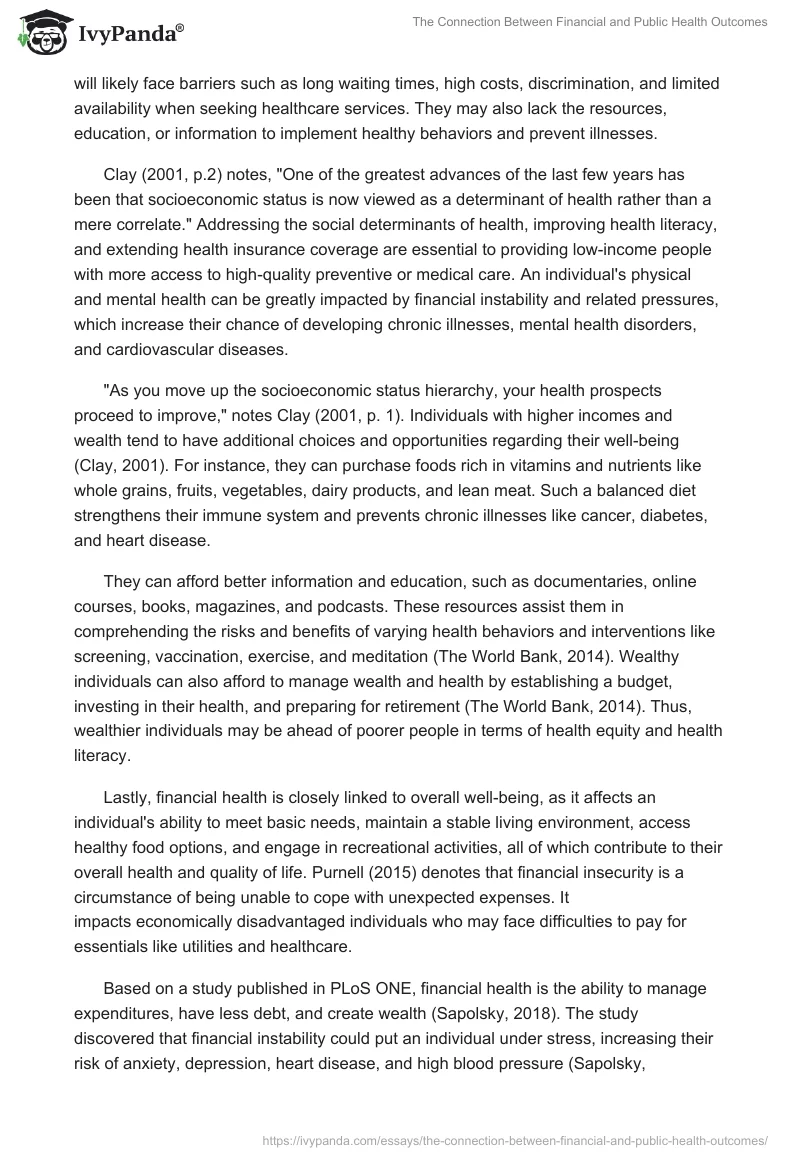 The Connection Between Financial and Public Health Outcomes. Page 2