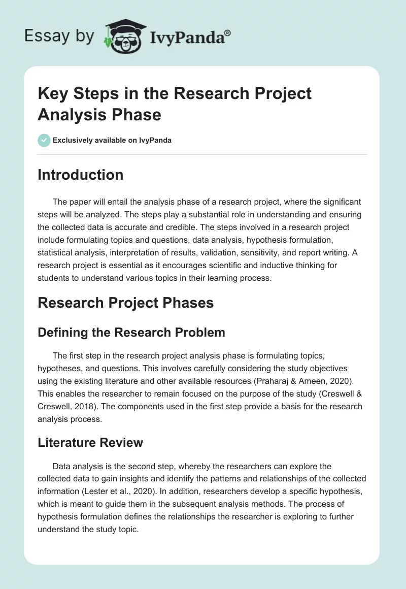 Key Steps in the Research Project Analysis Phase. Page 1