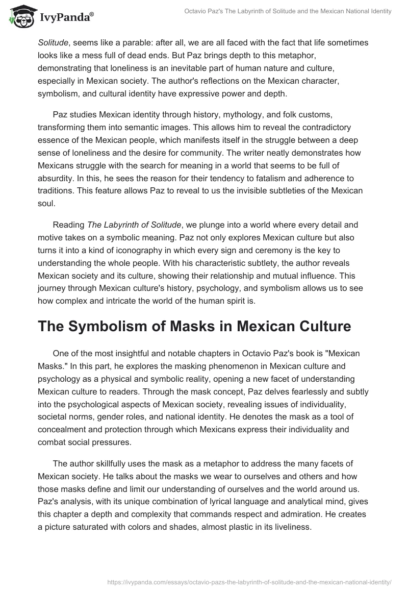 Octavio Paz's The Labyrinth of Solitude and the Mexican National Identity. Page 2