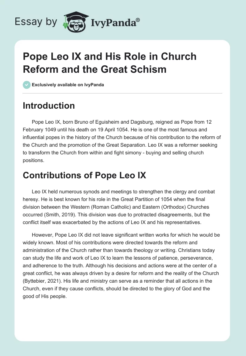 Pope Leo IX and His Role in Church Reform and the Great Schism. Page 1