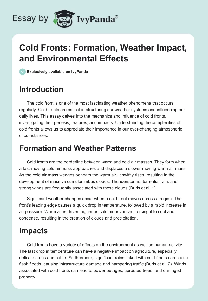 Cold Fronts: Formation, Weather Impact, and Environmental Effects. Page 1