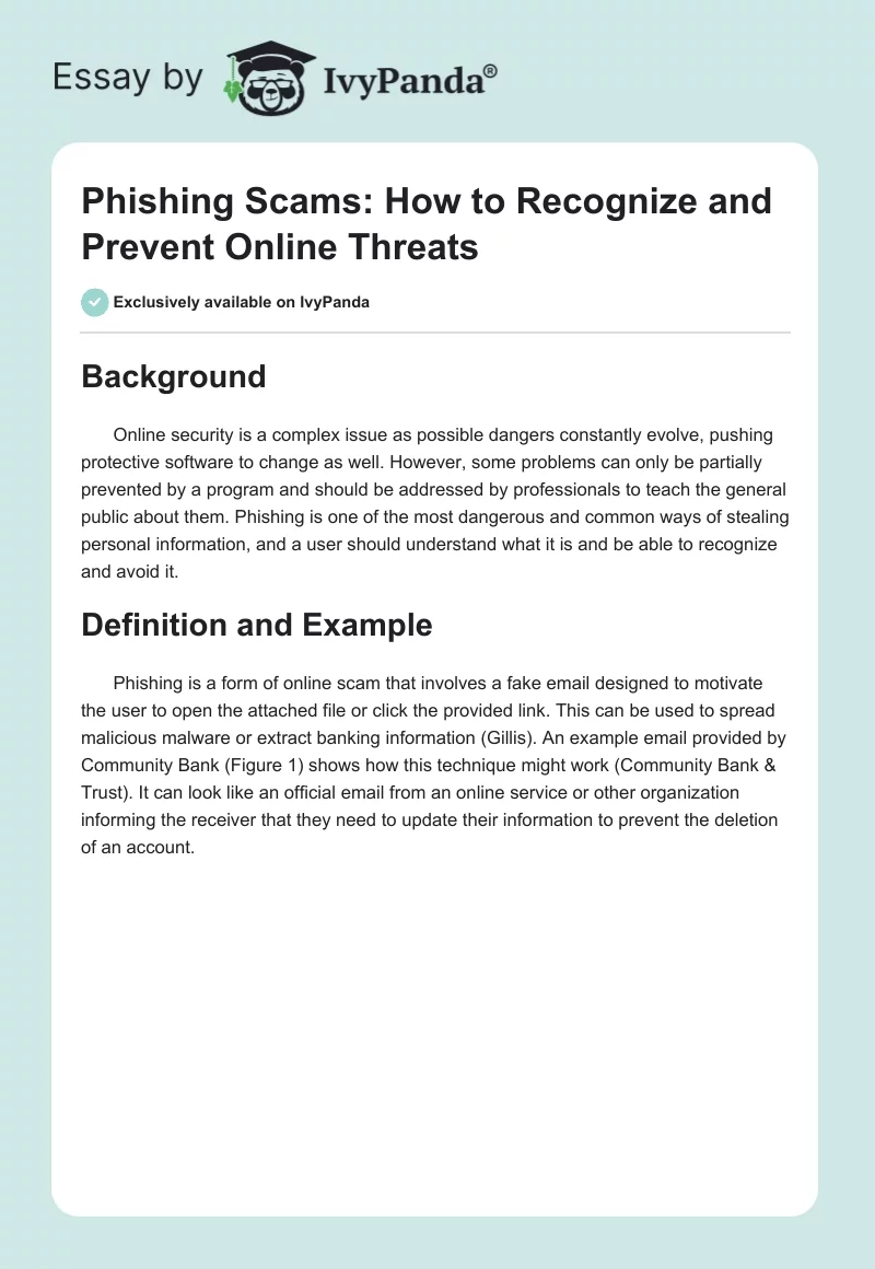 Phishing Scams: How to Recognize and Prevent Online Threats. Page 1