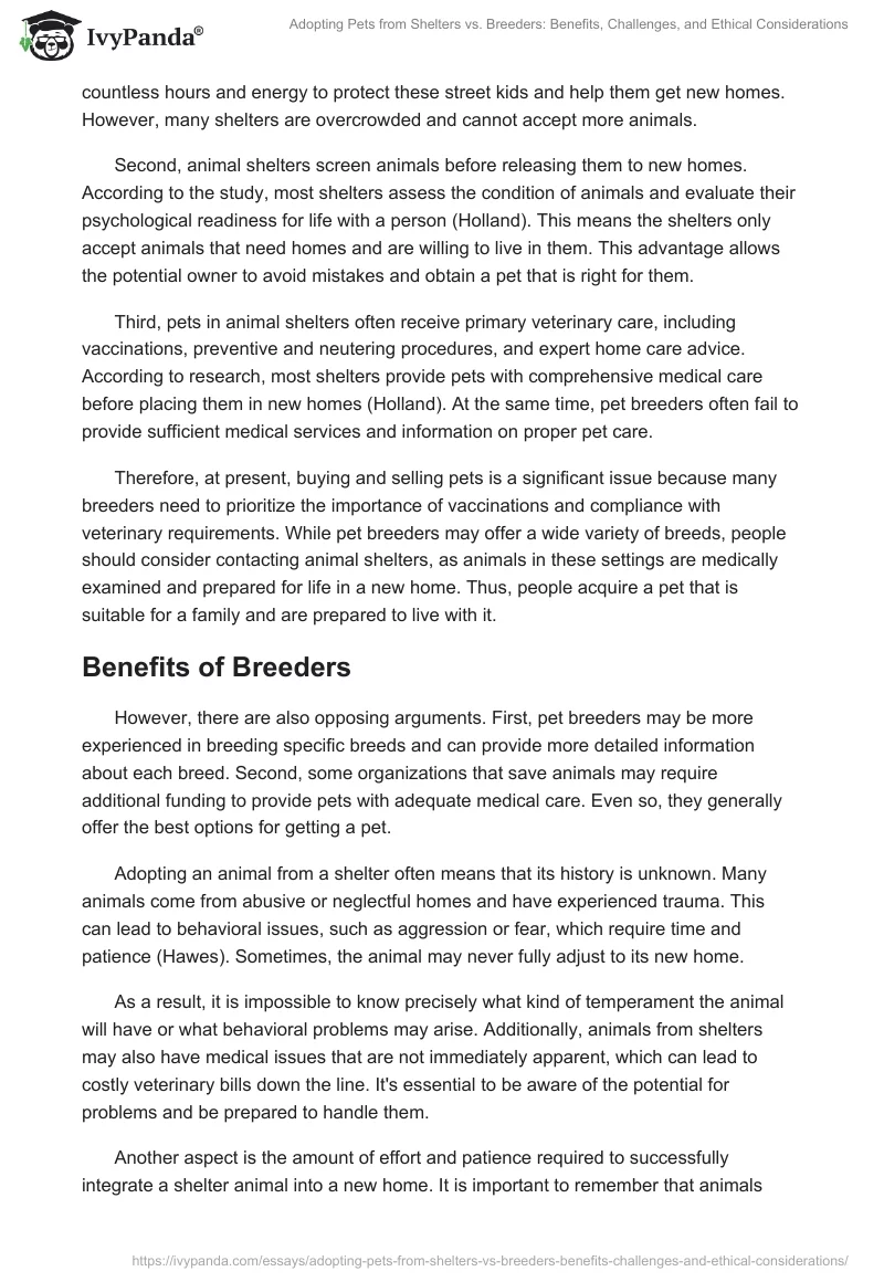 Adopting Pets from Shelters vs. Breeders: Benefits, Challenges, and Ethical Considerations. Page 2