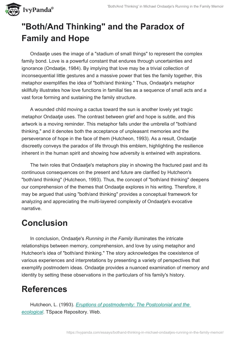 'Both/And Thinking' in Michael Ondaatje's Running in the Family Memoir. Page 2