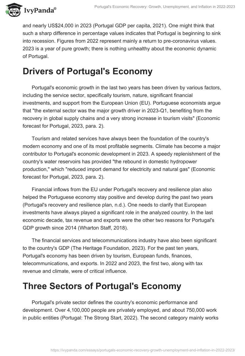 Portugal's Economic Recovery: Growth, Unemployment, and Inflation in 2022-2023. Page 2