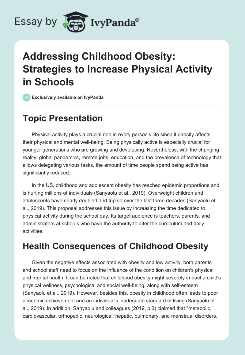 Addressing Childhood Obesity: Strategies to Increase Physical Activity in Schools. Page 1