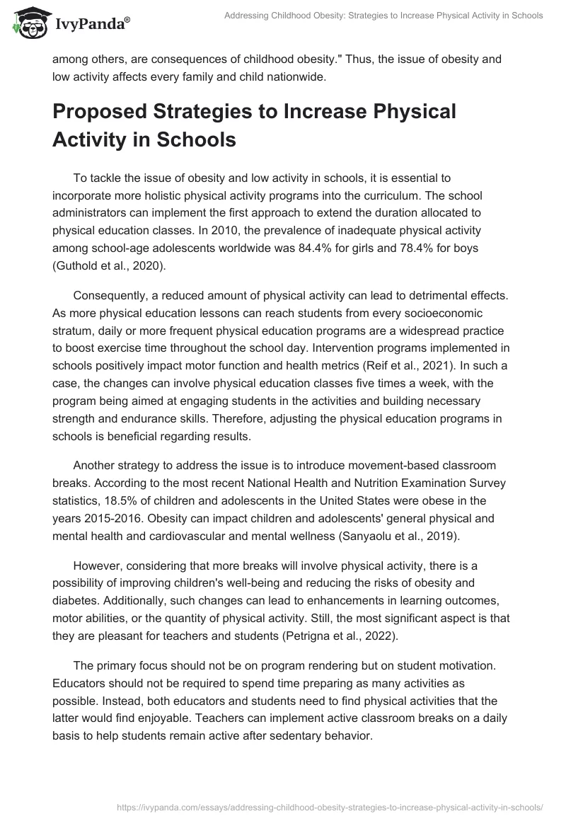 Addressing Childhood Obesity: Strategies to Increase Physical Activity in Schools. Page 2