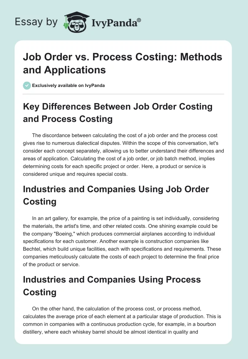 Job Order vs. Process Costing: Methods and Applications. Page 1