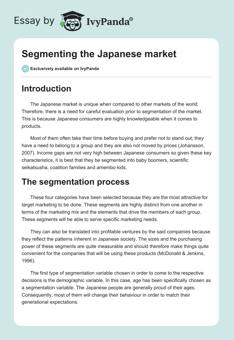 Segmenting the Japanese market. Page 1