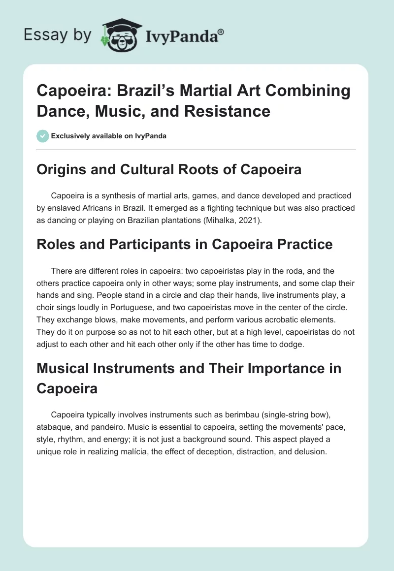 Capoeira: Brazil’s Martial Art Combining Dance, Music, and Resistance. Page 1