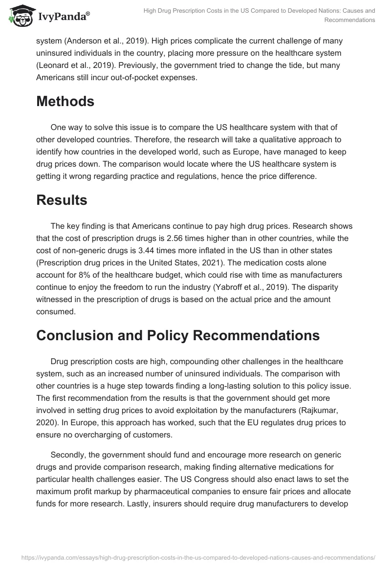 High Drug Prescription Costs in the US Compared to Developed Nations: Causes and Recommendations. Page 2