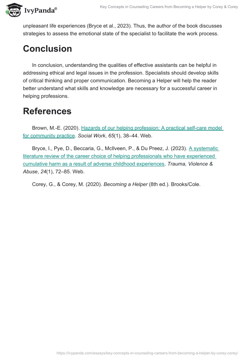 Key Concepts in Counseling Careers from Becoming a Helper by Corey & Corey. Page 2