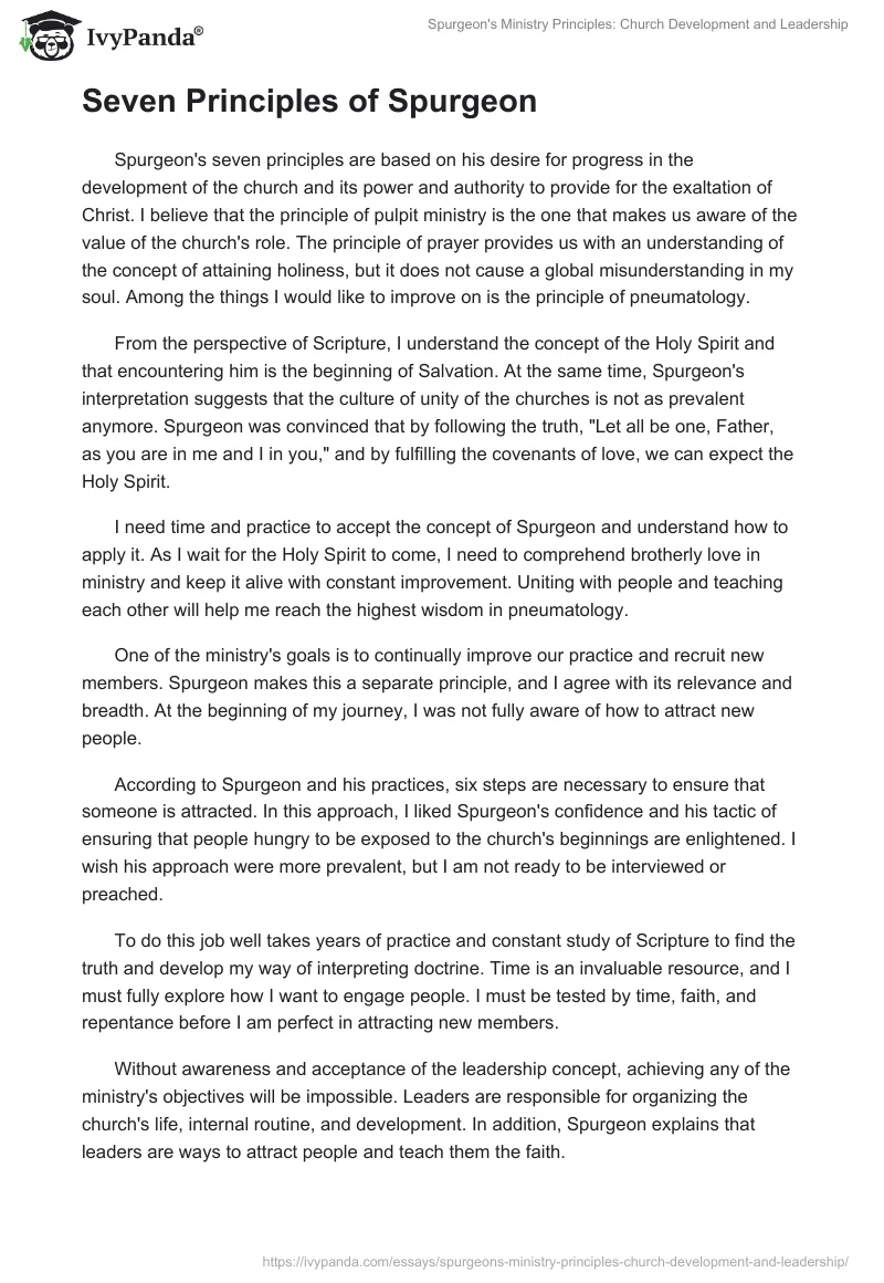 Spurgeon's Ministry Principles: Church Development and Leadership. Page 2
