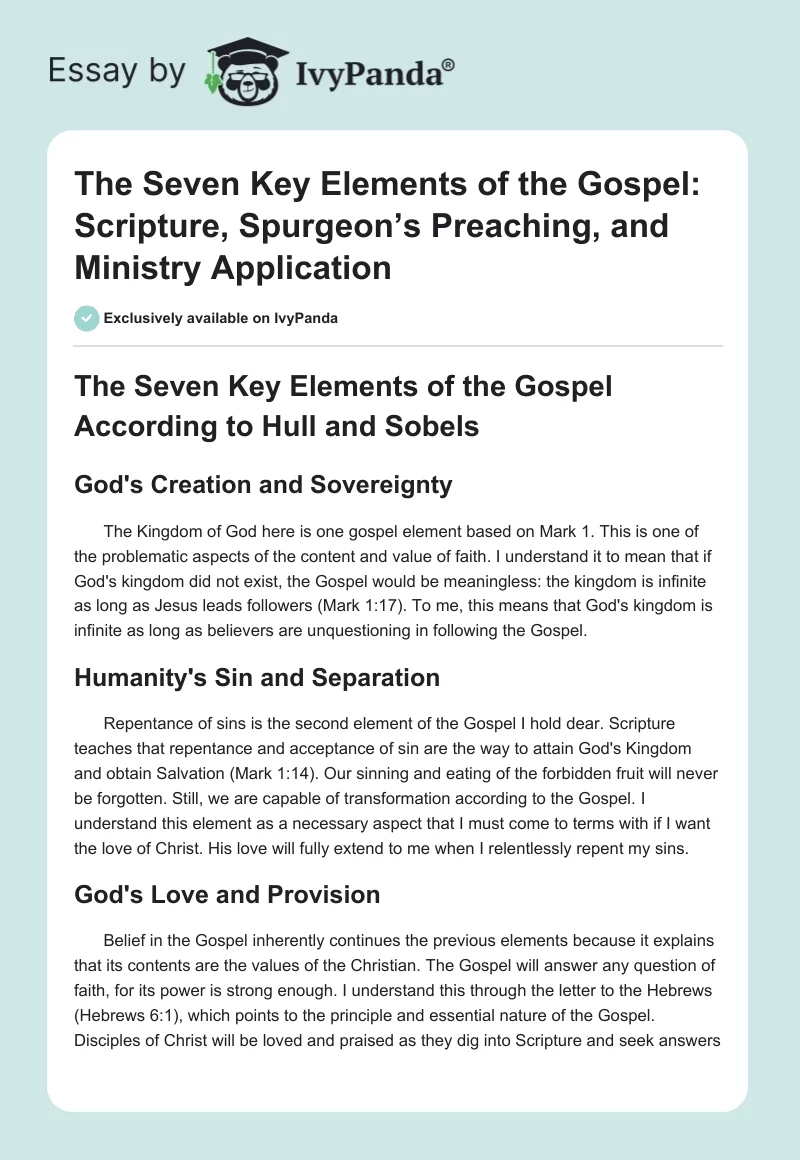 The Seven Key Elements of the Gospel: Scripture, Spurgeon’s Preaching, and Ministry Application. Page 1