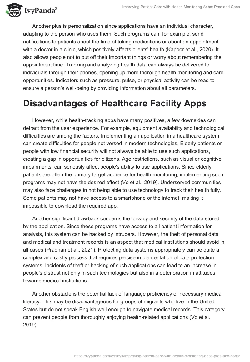 Improving Patient Care with Health Monitoring Apps: Pros and Cons. Page 2