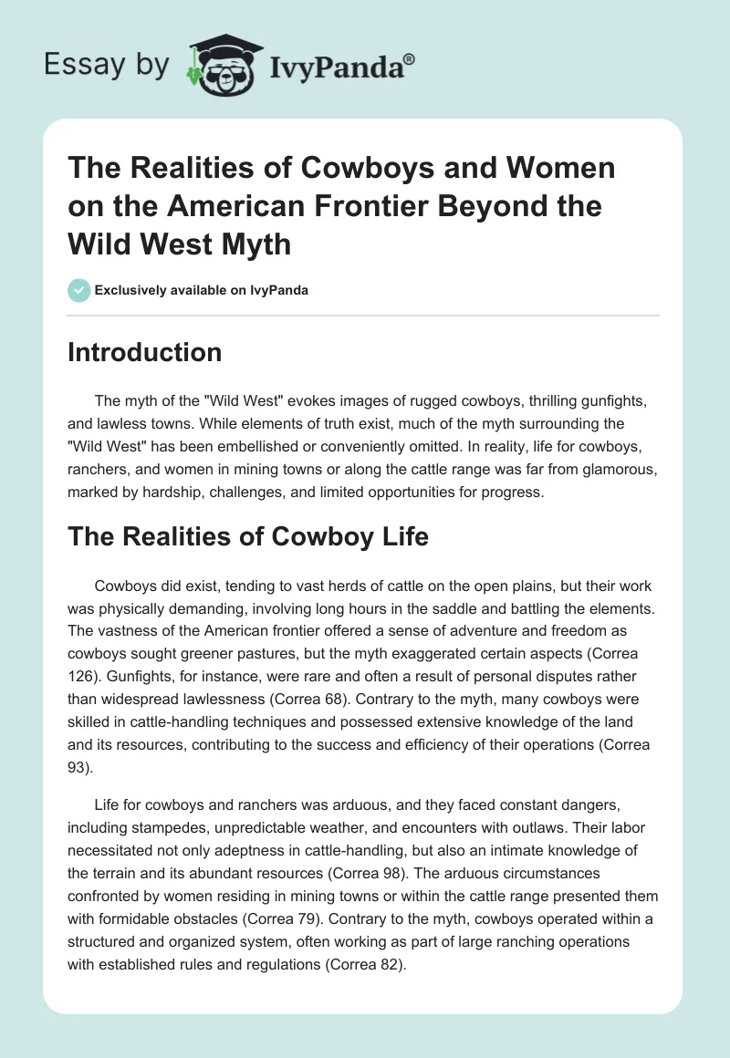 The Realities of Cowboys and Women on the American Frontier Beyond the Wild West Myth. Page 1
