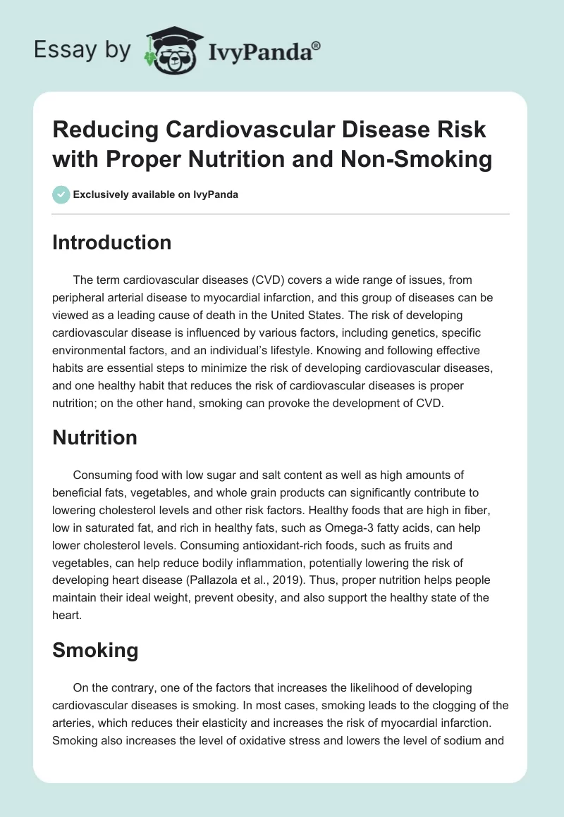 Reducing Cardiovascular Disease Risk with Proper Nutrition and Non-Smoking. Page 1