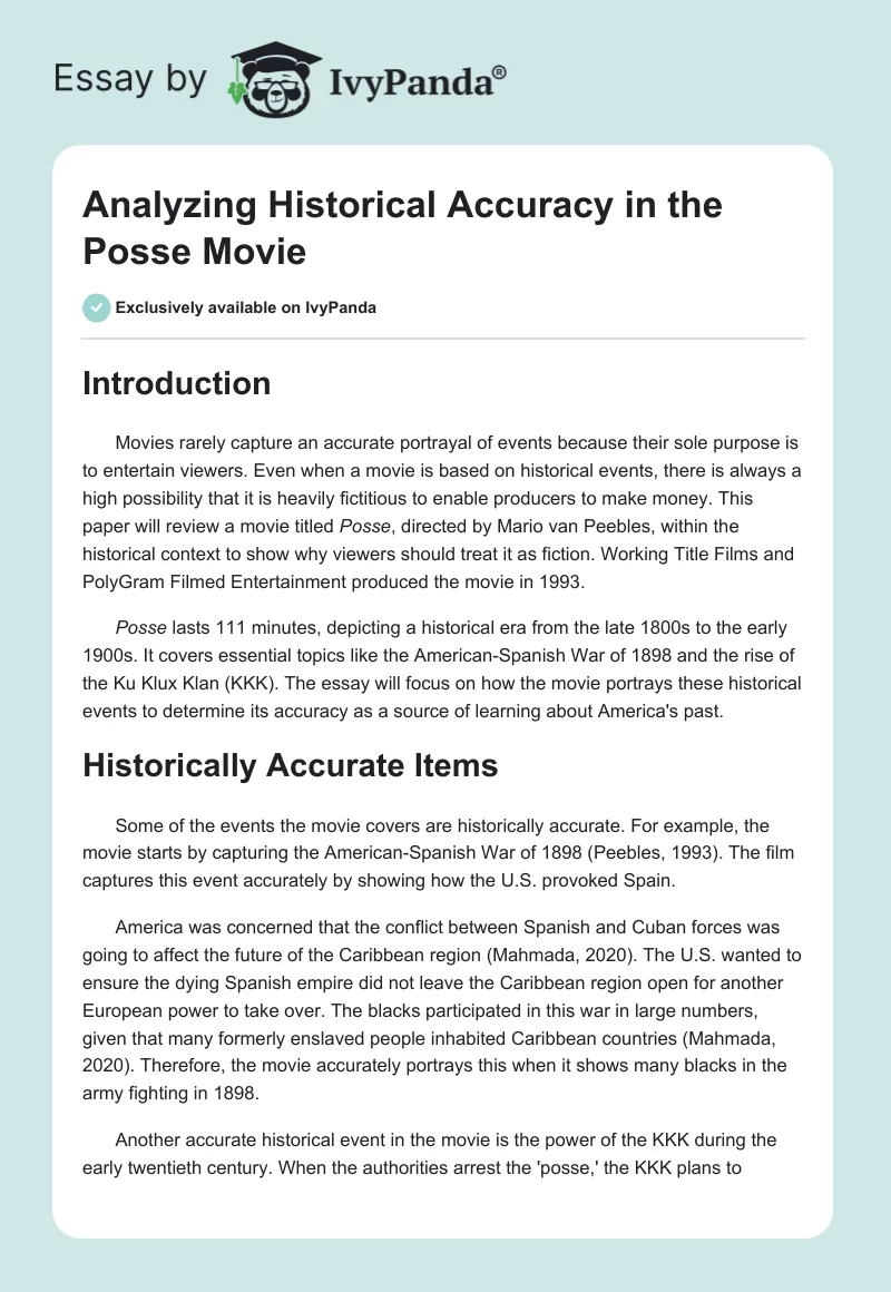 Analyzing Historical Accuracy in the "Posse" Movie. Page 1