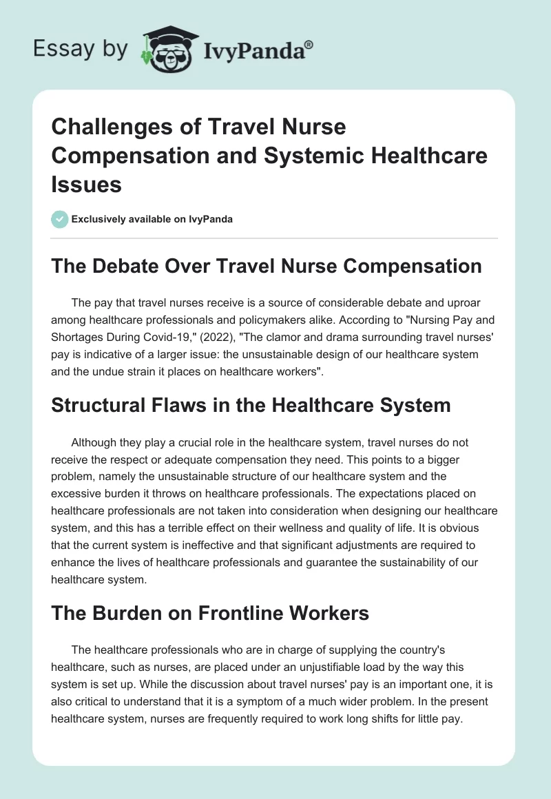 Challenges of Travel Nurse Compensation and Systemic Healthcare Issues. Page 1