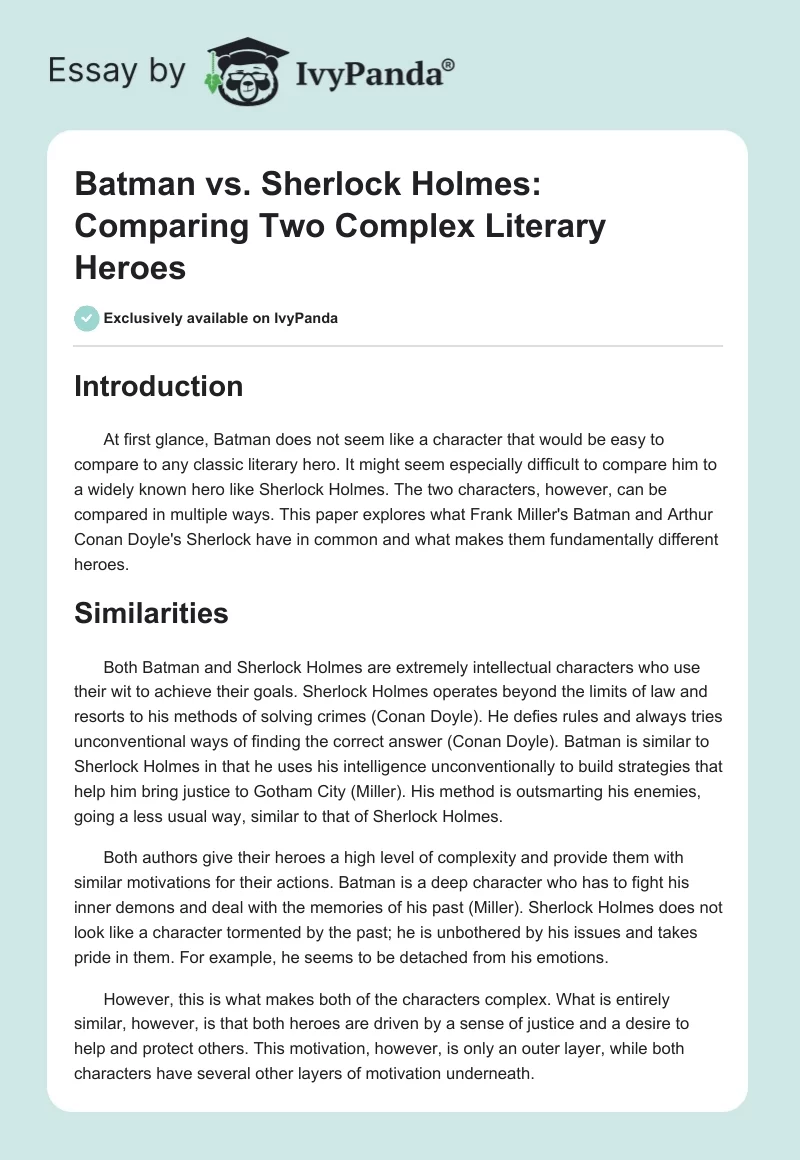 Batman vs. Sherlock Holmes: Comparing Two Complex Literary Heroes. Page 1