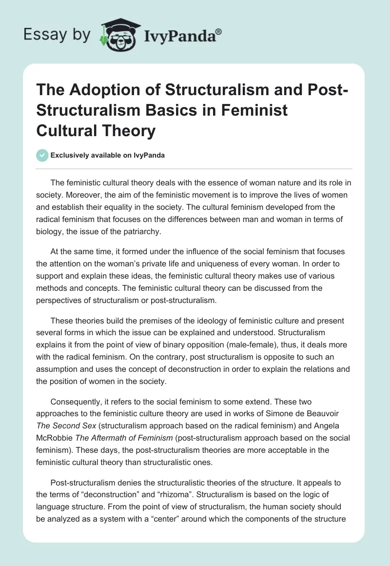 The Adoption of Structuralism and Post-Structuralism Basics in Feminist Cultural Theory. Page 1