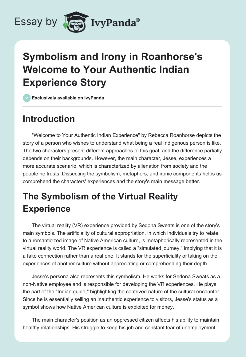 Symbolism and Irony in Roanhorse's "Welcome to Your Authentic Indian Experience" Story. Page 1