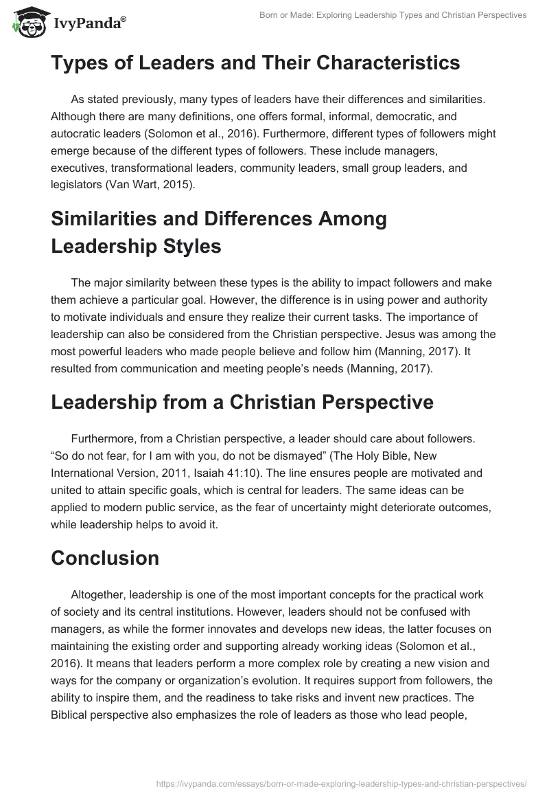 Born or Made: Exploring Leadership Types and Christian Perspectives. Page 2