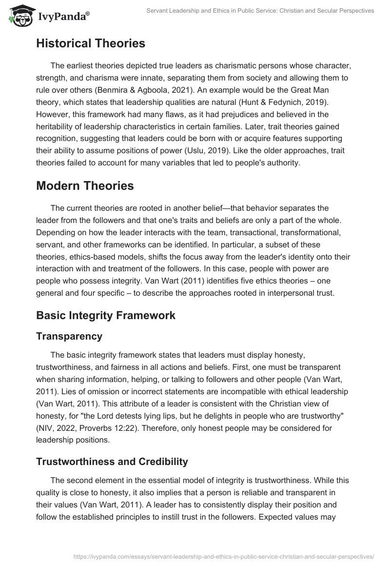Servant Leadership and Ethics in Public Service: Christian and Secular Perspectives. Page 2