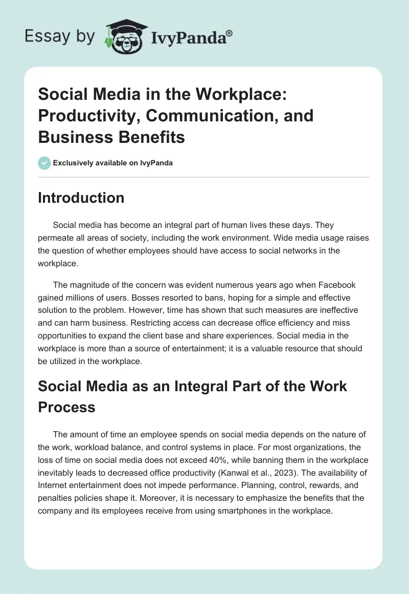 Social Media in the Workplace: Productivity, Communication, and Business Benefits. Page 1