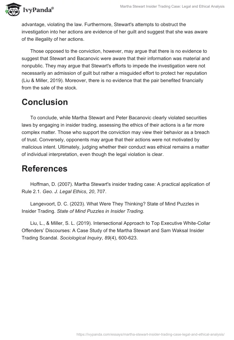 Martha Stewart Insider Trading Case: Legal and Ethical Analysis. Page 2