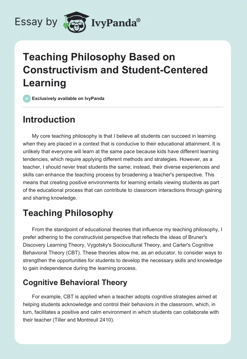 Teaching Philosophy Based on Constructivism and Student-Centered Learning. Page 1
