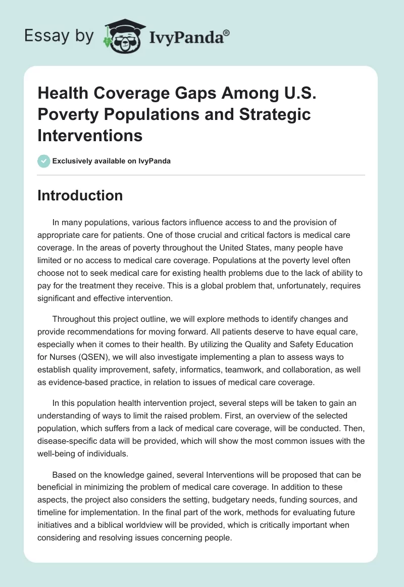 Health Coverage Gaps Among U.S. Poverty Populations and Strategic Interventions. Page 1