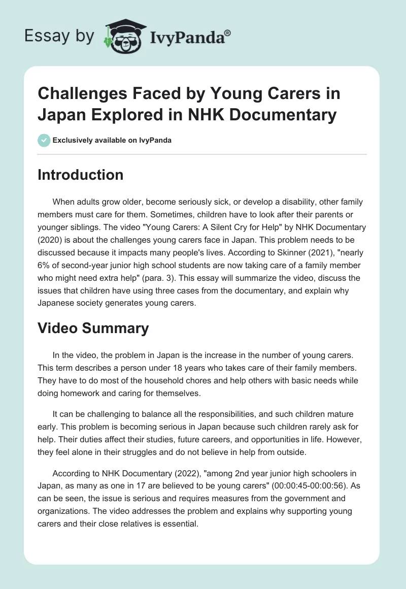Challenges Faced by Young Carers in Japan Explored in NHK Documentary. Page 1