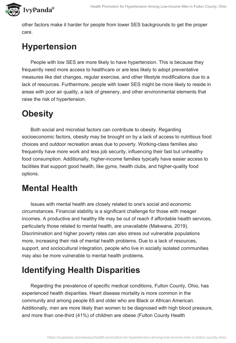 Health Promotion for Hypertension Among Low-Income Men in Fulton County, Ohio. Page 2