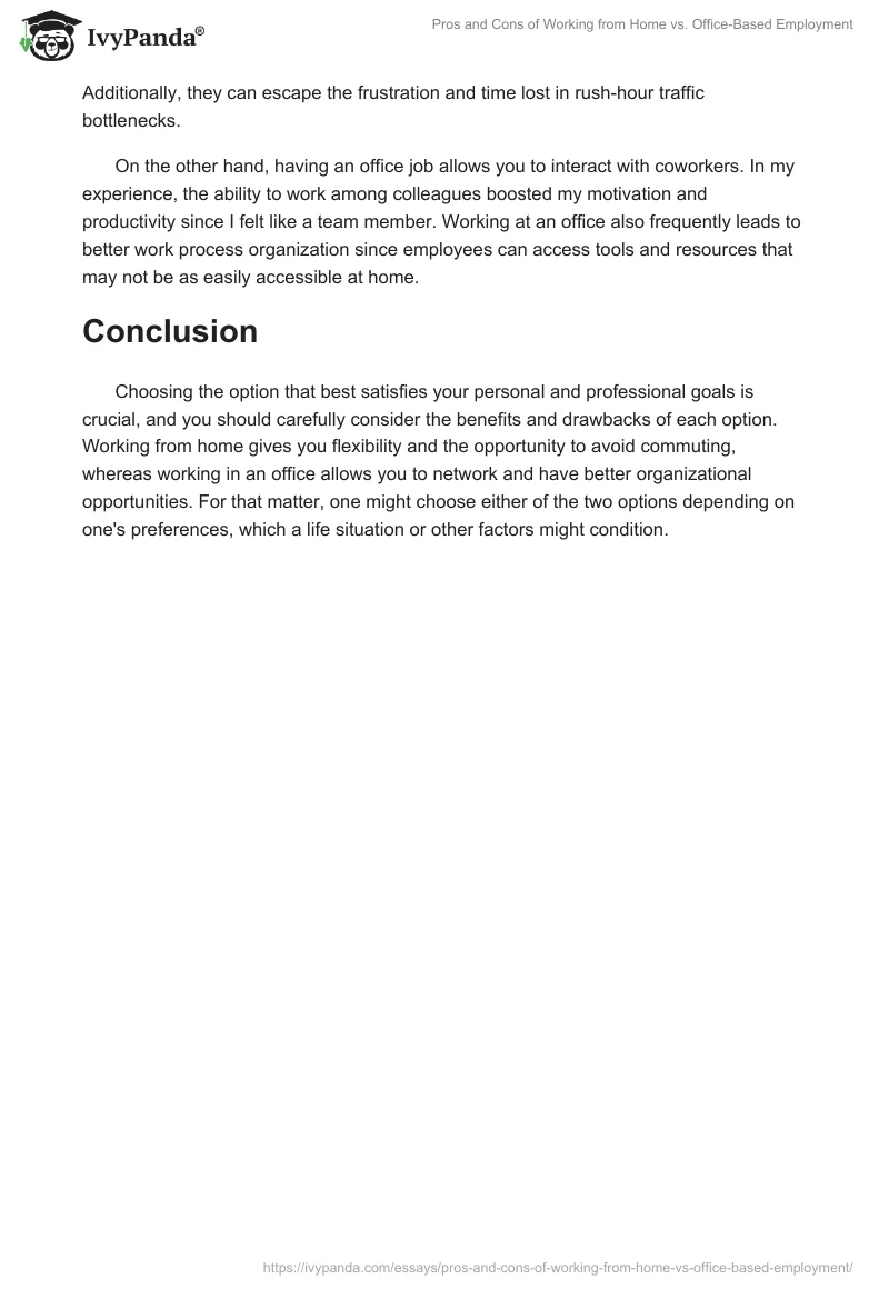 Pros and Cons of Working from Home vs. Office-Based Employment. Page 2