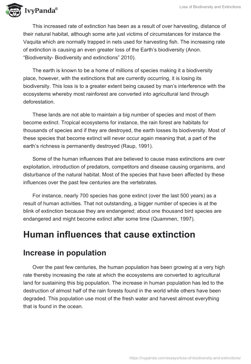 Loss of Biodiversity and Extinctions. Page 3