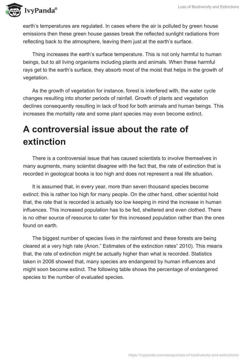 Loss of Biodiversity and Extinctions. Page 5