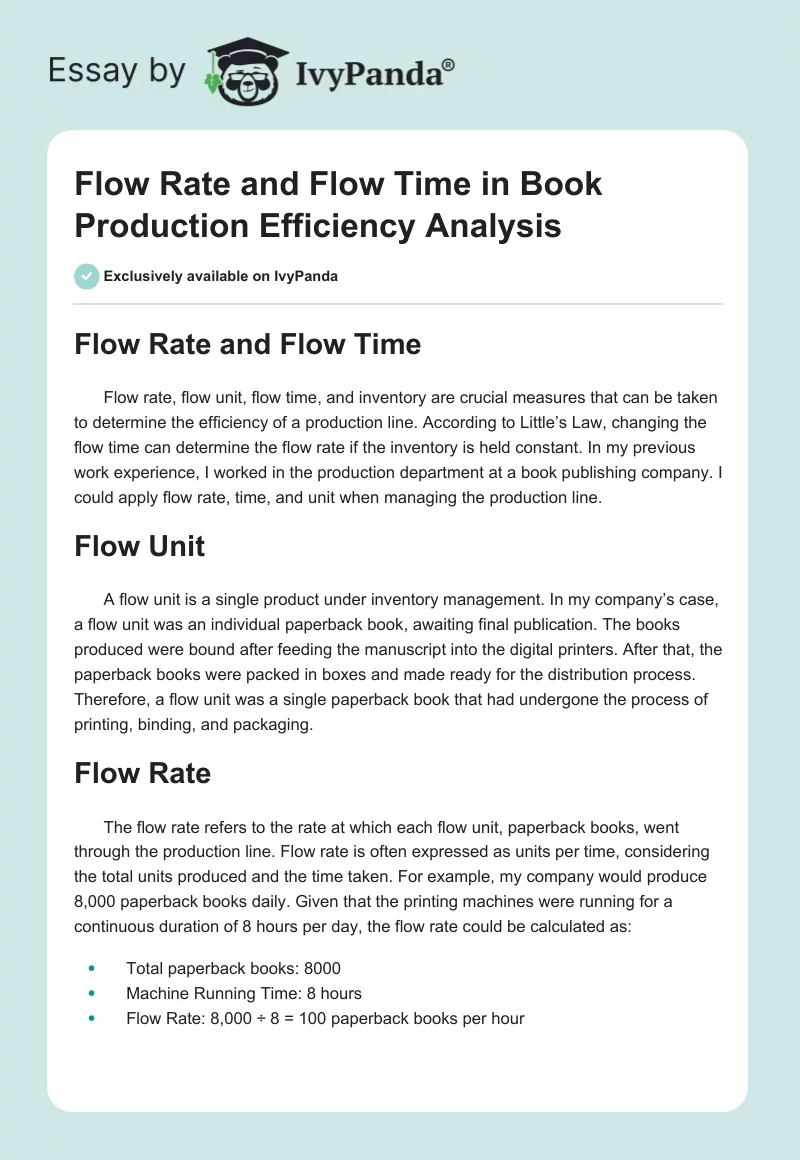 Flow Rate and Flow Time in Book Production Efficiency Analysis. Page 1