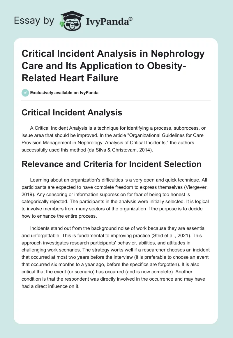 Critical Incident Analysis in Nephrology Care and Its Application to Obesity-Related Heart Failure. Page 1