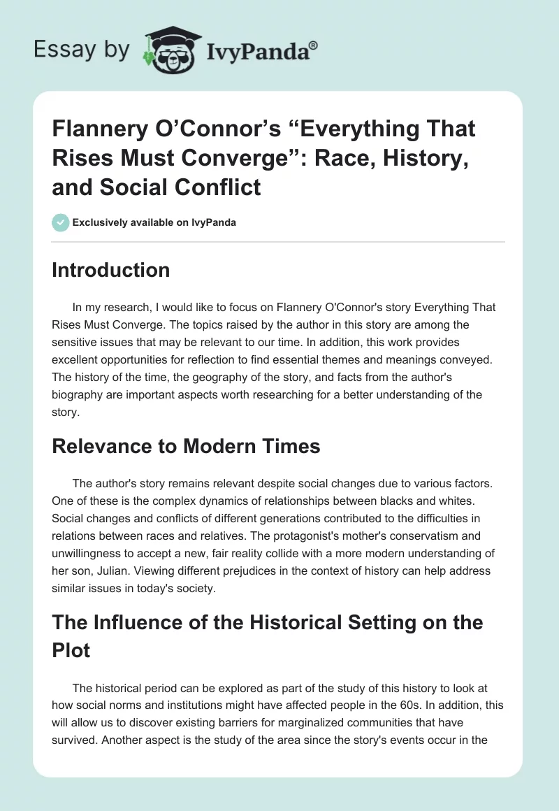 Flannery O’Connor’s “Everything That Rises Must Converge”: Race, History, and Social Conflict. Page 1