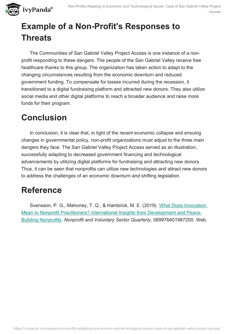 Non-Profits Adapting to Economic and Technological Issues: Case of San Gabriel Valley Project Access. Page 2