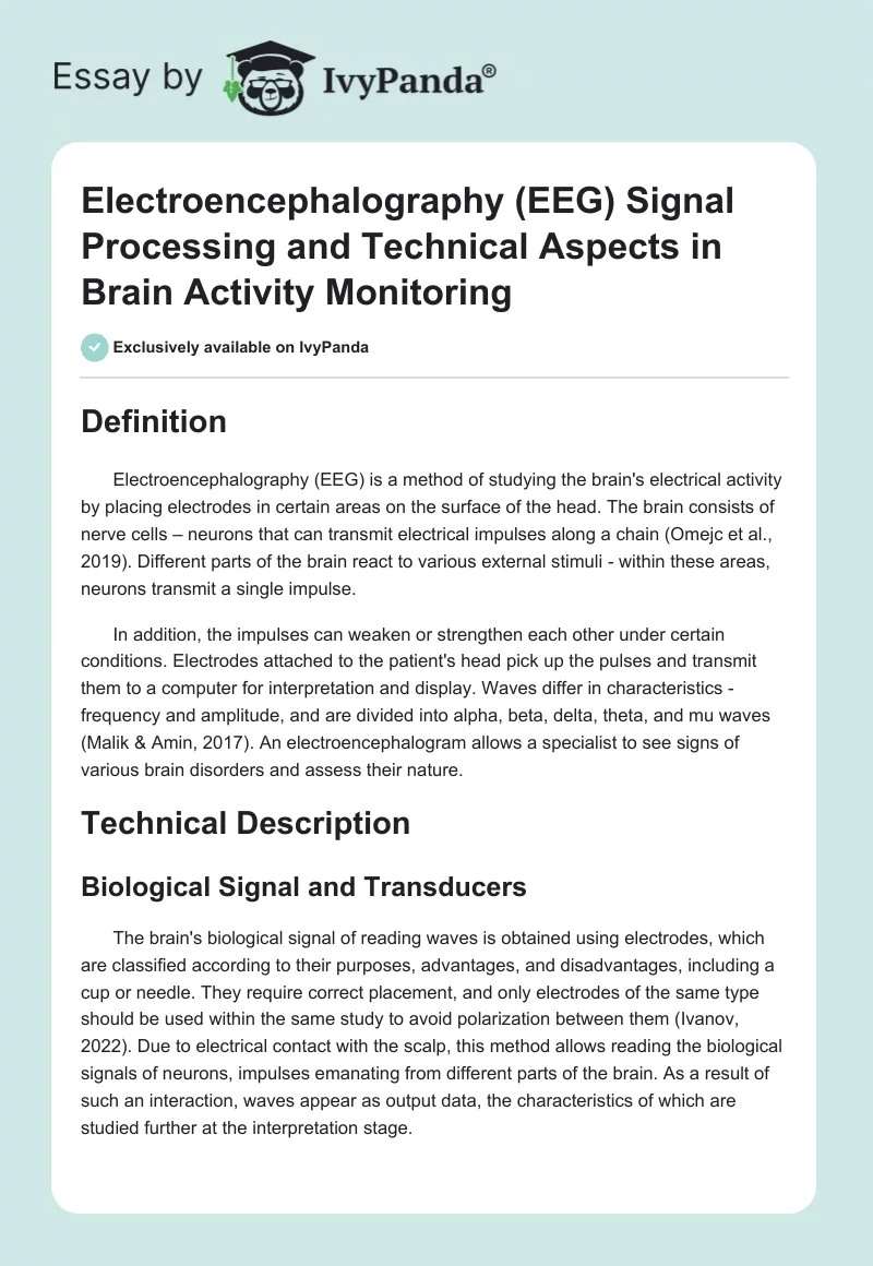 Electroencephalography (EEG) Signal Processing and Technical Aspects in Brain Activity Monitoring. Page 1