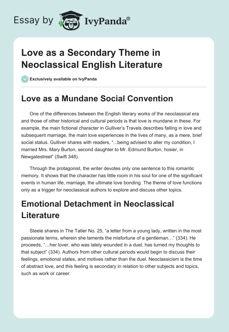 Love as a Secondary Theme in Neoclassical English Literature. Page 1