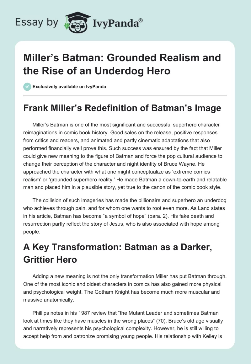 Miller’s Batman: Grounded Realism and the Rise of an Underdog Hero. Page 1