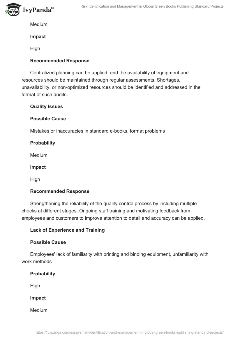 Risk Identification and Management in Global Green Books Publishing Standard Projects. Page 2