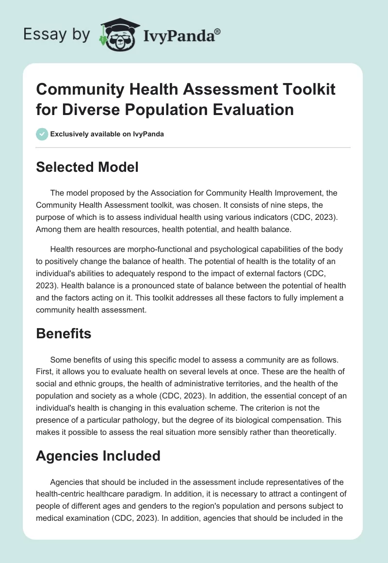 Community Health Assessment Toolkit for Diverse Population Evaluation. Page 1