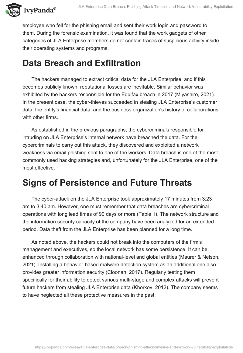 JLA Enterprise Data Breach: Phishing Attack Timeline and Network Vulnerability Exploitation. Page 2