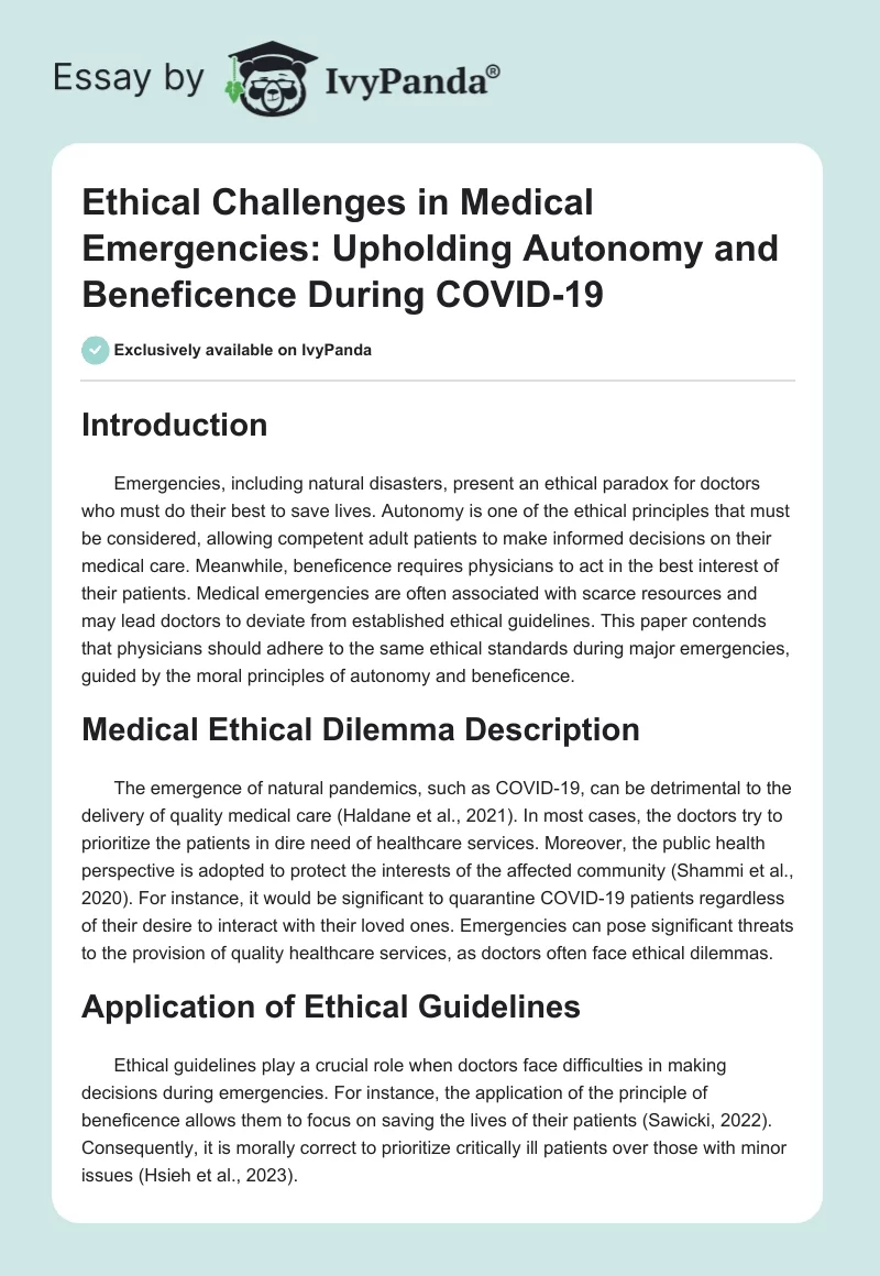 Ethical Challenges in Medical Emergencies: Upholding Autonomy and Beneficence During COVID-19. Page 1